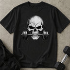 Model wearing the Skull Graphic funny gym t-shirt by Lift Society