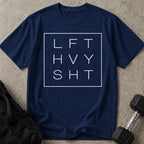Model wearing the Lift Heavy Sh*t funny gym t-shirt by Lift Society