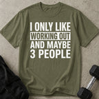 Model wearing the I Only Like Working Out funny gym t-shirt by Lift Society