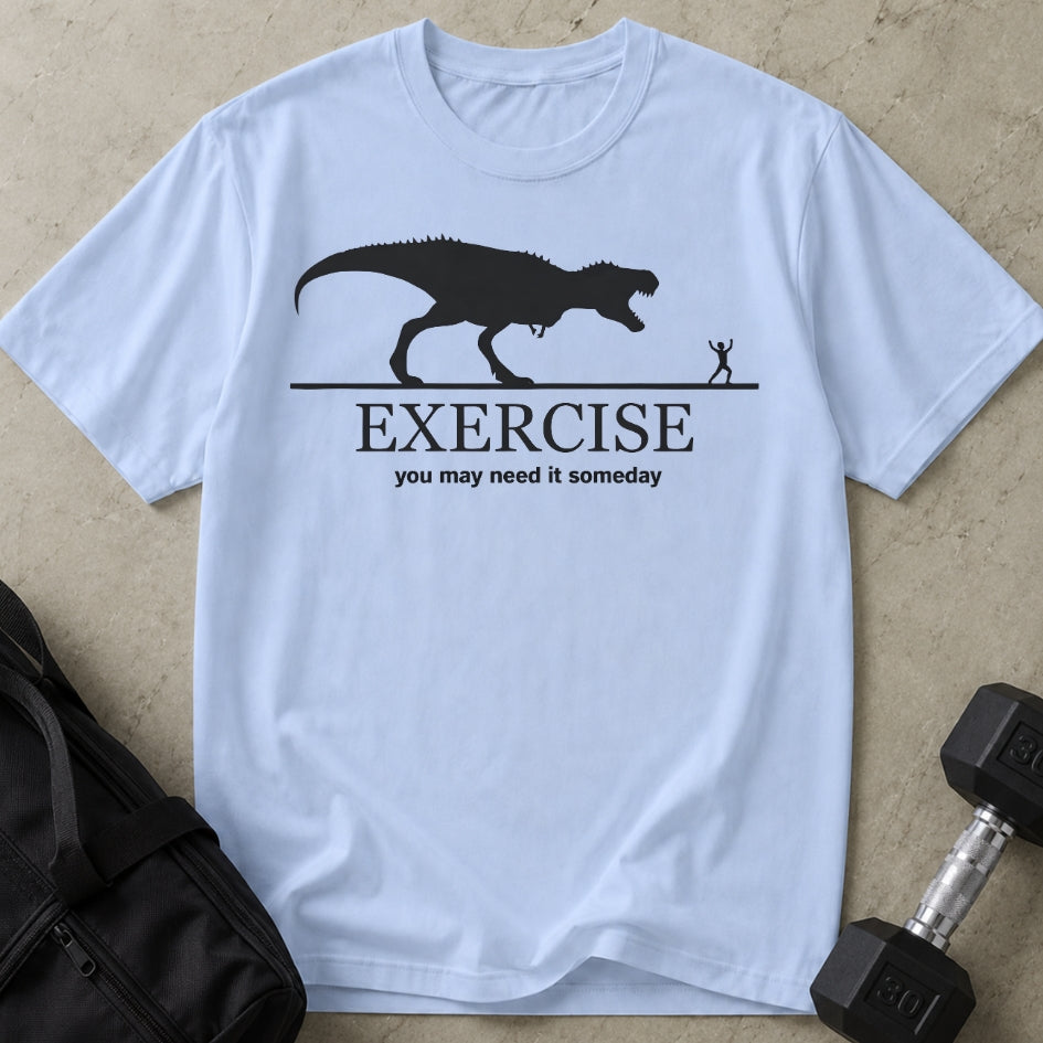 Model wearing the Exercise funny gym t-shirt by Lift Society