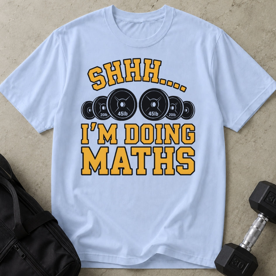 Model wearing the I'm Doing Maths funny gym t-shirt by Lift Society