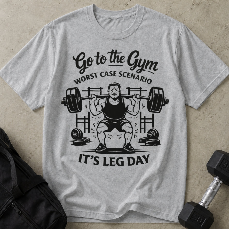 Model wearing the Worst Case Scenario funny gym t-shirt by Lift Society
