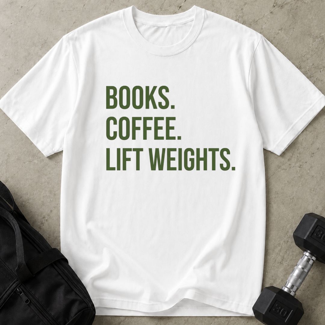 Books, Coffee Lift Weights Tee