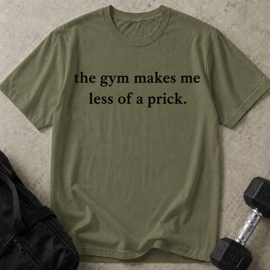 Model wearing the Less Of A Pr*ck funny gym t-shirt by Lift Society